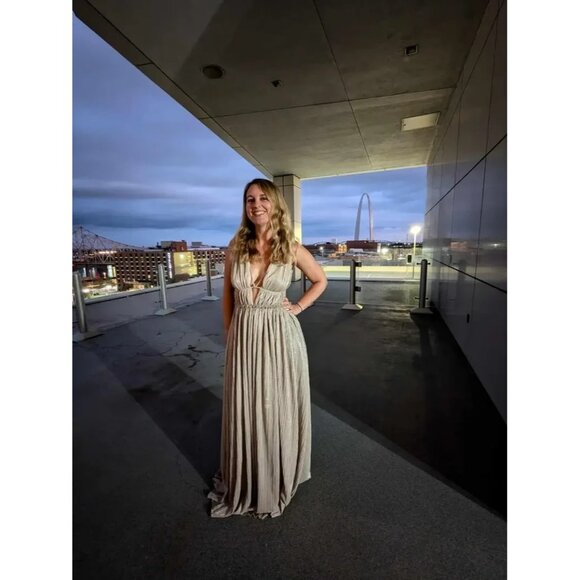 Jonathan Simkhai Gold Lamé Plissé Maxi Gown – Size XS - Picture 7 of 16